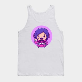 Cute Girl Gaming Holding Joystick Cartoon Tank Top